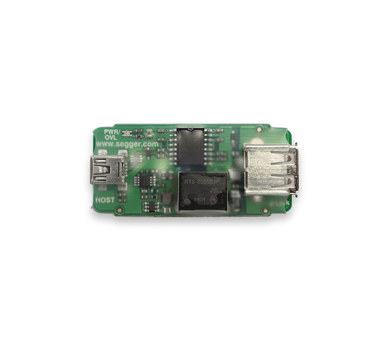 USB Isolator Image of a circuit board featuring USB ports and other electronic components, primarily in green. The board includes text indicating a brand name and various chips, highlighting its function related to connectivity or interface.