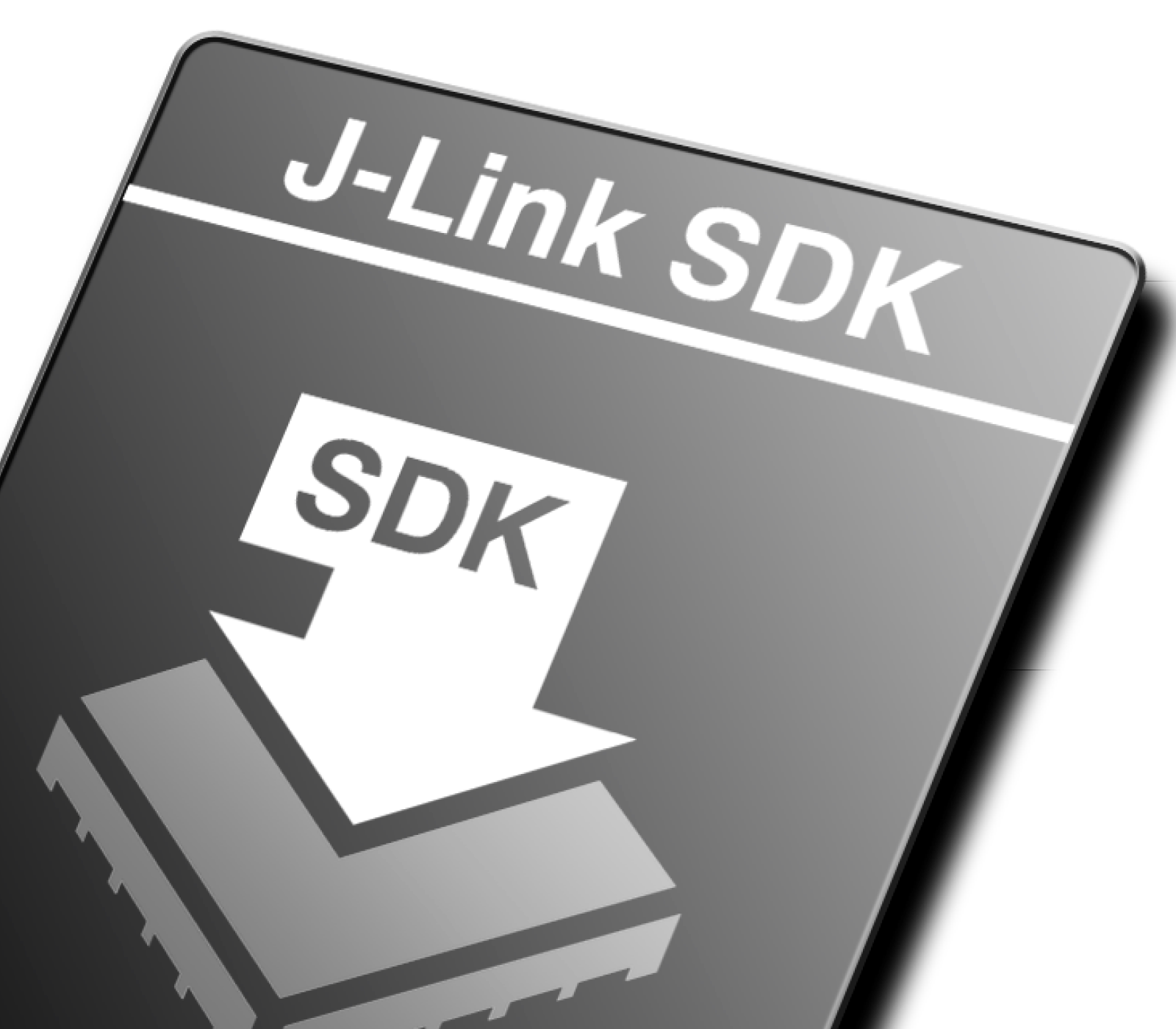 J-Link SDK The image features a graphic representing "J-Link SDK" with a downward arrow pointing to the text "SDK" on a circuit board illustration. The design emphasizes software development related to J-Link technology.