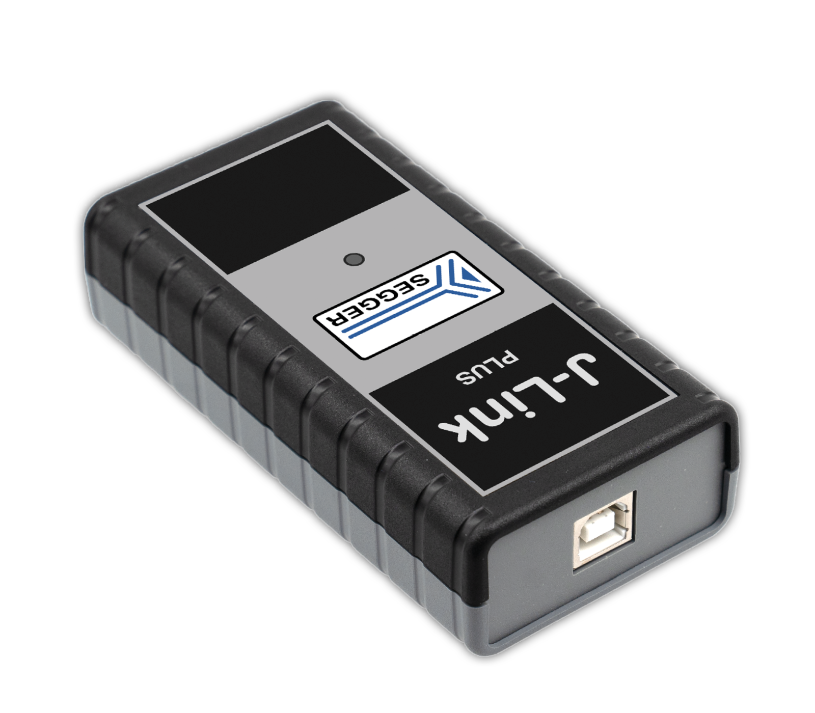 A rectangular gray and black device, labeled "U-Link Plus," with a small connection port on one end. The device has a textured, ridged surface for grip and features a button on the top, indicating its functionality in connecting devices.